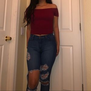 Burgundy Off the Shoulder Top